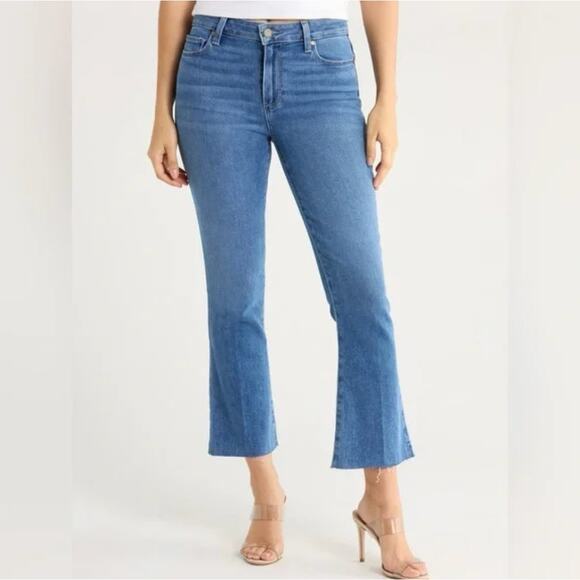 PAIGE Rory Crop Flare Jeans in Signa Light Wash Raw Hem Stretch Denim Size 27 - Picture 2 of 11